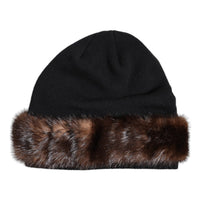 Dolce & Gabbana Black Fur Embellish Knitted Winter Beanie Hat