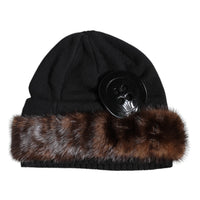 Dolce & Gabbana Black Fur Embellish Knitted Winter Beanie Hat