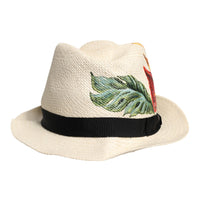 Dolce & Gabbana Beige Floral Print Straw Wide Brim Fedora Hat
