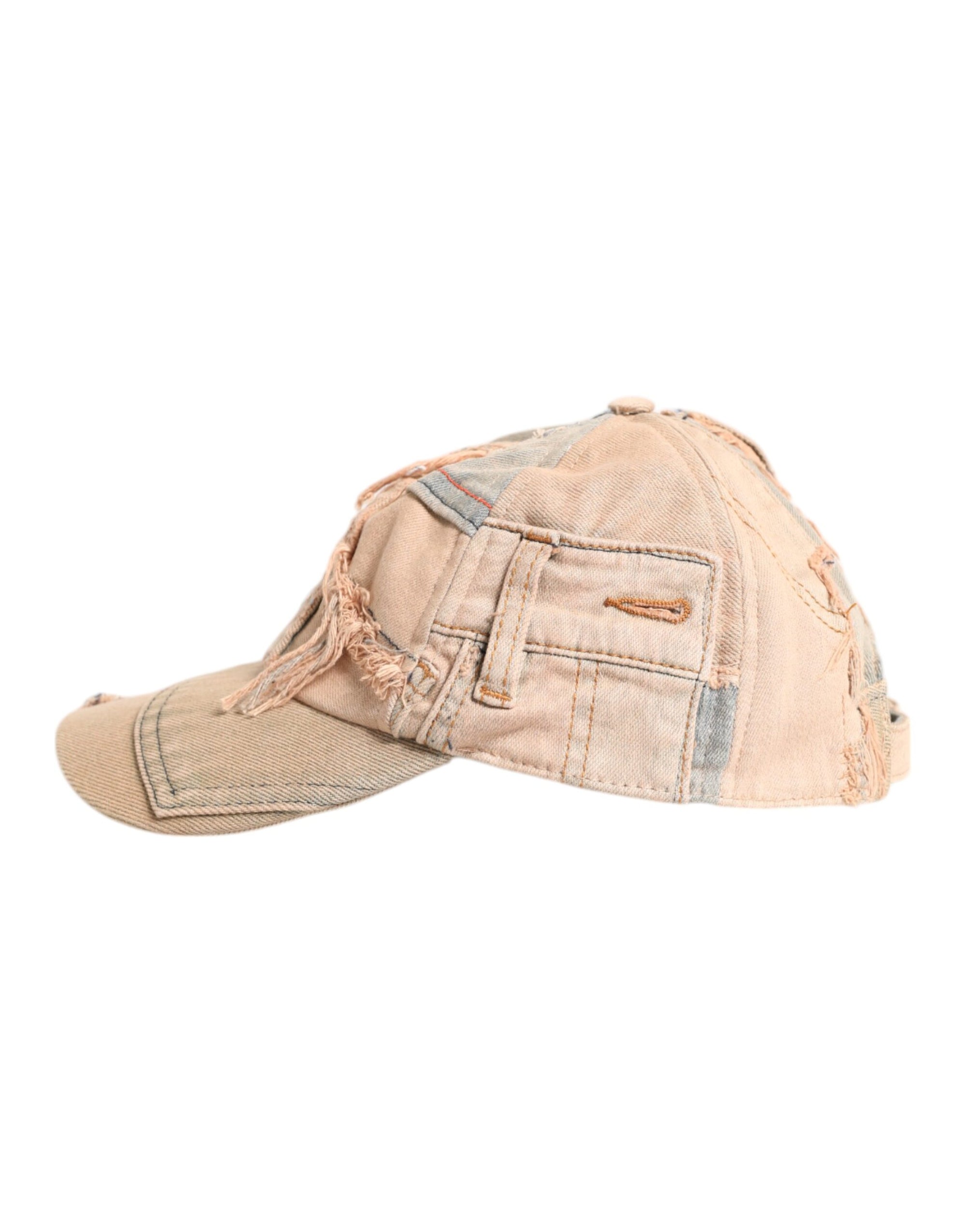 Dolce & Gabbana Beige Tattered Cotton 6 Panels Baseball Cap