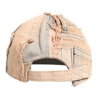 Dolce & Gabbana Beige Tattered Cotton 6 Panels Baseball Cap