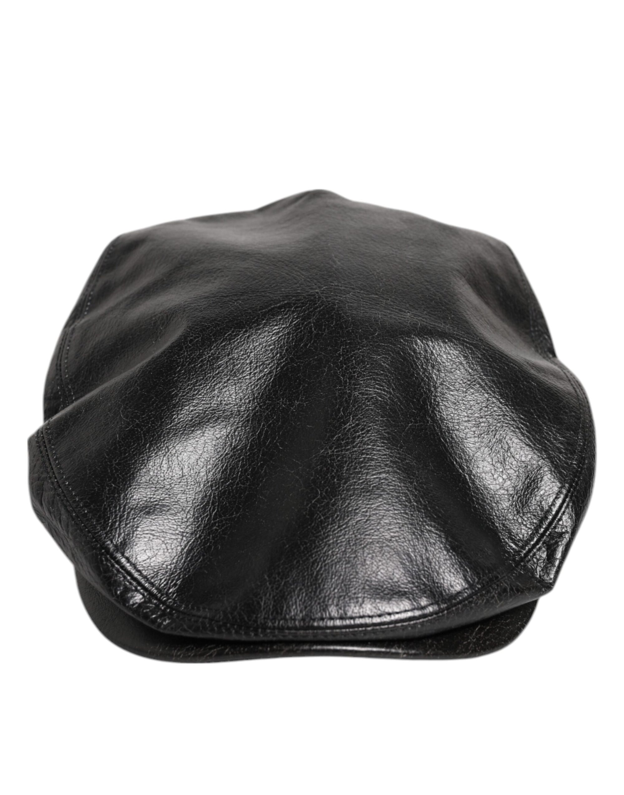 Dolce & Gabbana Black Calf Newsboy Capello Cabbie Hat
