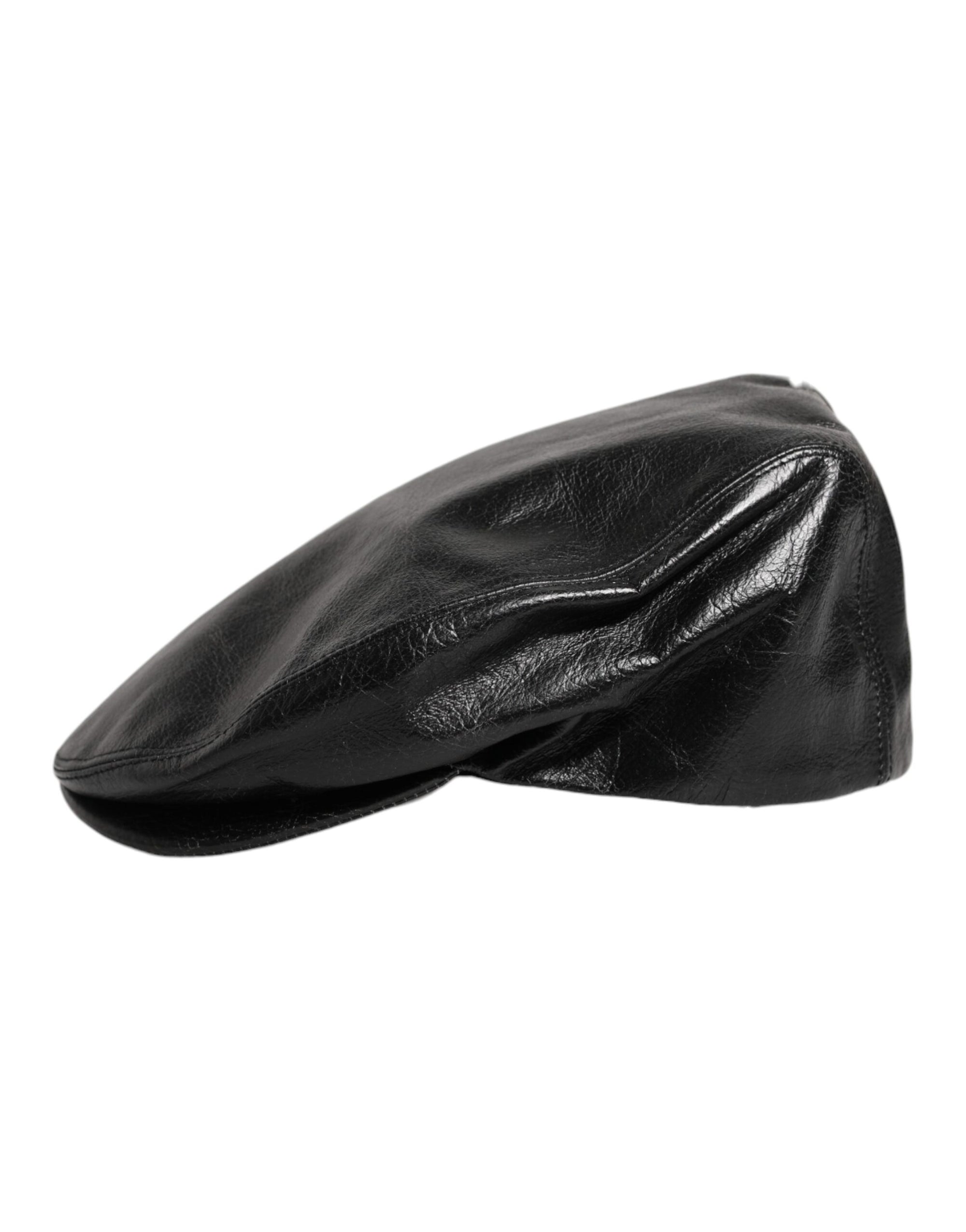 Dolce & Gabbana Black Calf Newsboy Capello Cabbie Hat