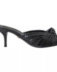 Dolce & Gabbana Black Python Leather Heels Slides Shoes
