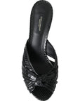 Dolce & Gabbana Black Python Leather Heels Slides Shoes