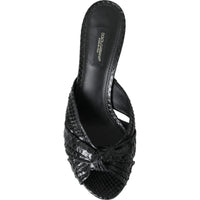 Dolce & Gabbana Black Python Leather Heels Slides Shoes