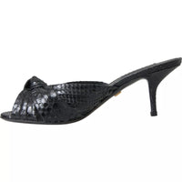 Dolce & Gabbana Black Python Leather Heels Slides Shoes