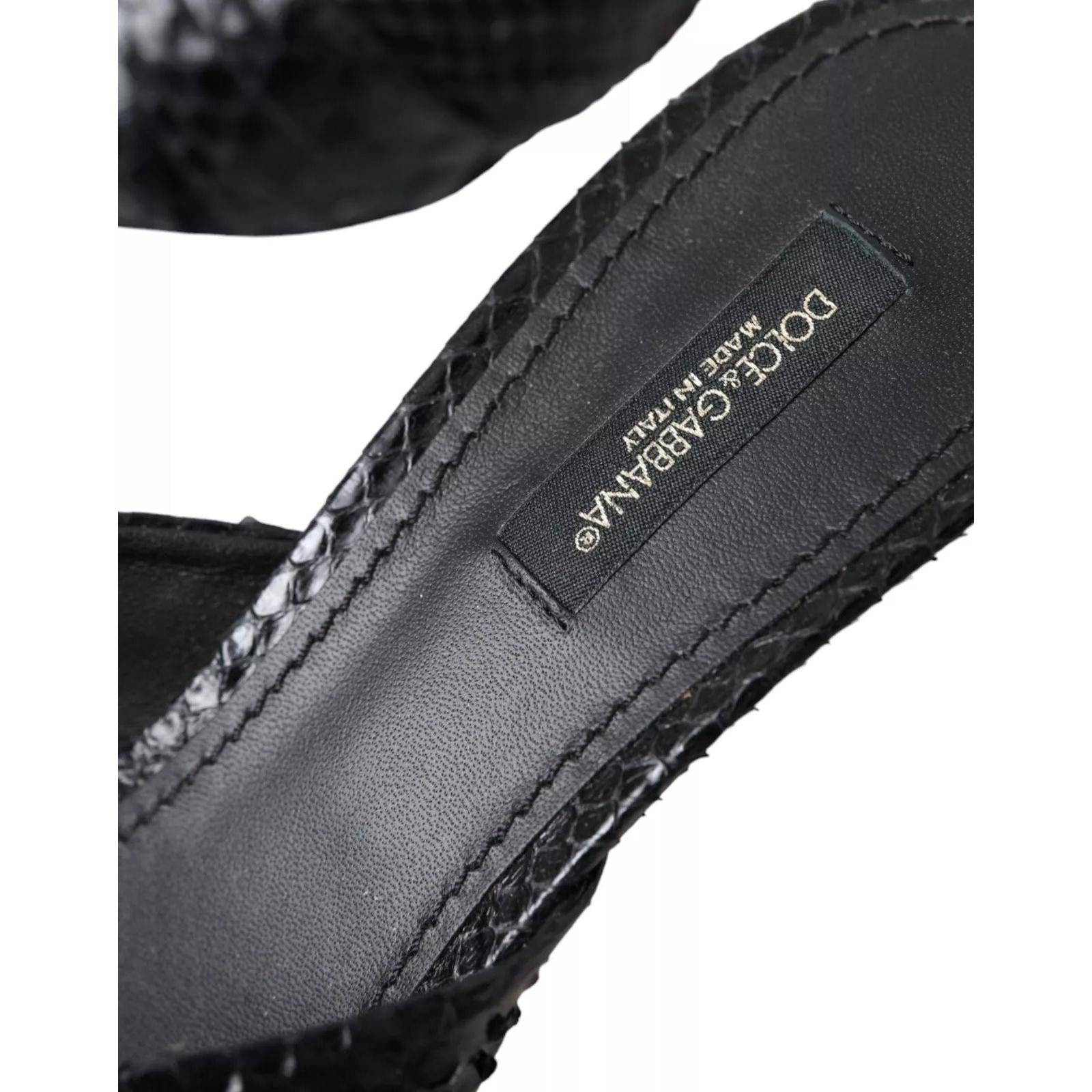 Dolce & Gabbana Black Python Leather Heels Slides Shoes