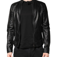 Dolce & Gabbana Black Sheep Leather Biker Full Zip Jacket