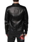 Dolce & Gabbana Black Sheep Leather Biker Full Zip Jacket