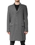 Dolce & Gabbana Gray Wool Single Breasted Trench Coat Jacket
