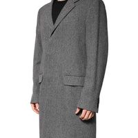 Dolce & Gabbana Gray Wool Single Breasted Trench Coat Jacket