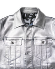 Dolce & Gabbana Silver Cotton Button Down Denim Biker Jacket