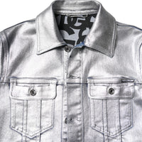 Dolce & Gabbana Silver Cotton Button Down Denim Biker Jacket