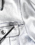 Dolce & Gabbana Silver Cotton Button Down Denim Biker Jacket