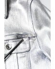 Dolce & Gabbana Silver Cotton Button Down Denim Biker Jacket