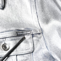 Dolce & Gabbana Silver Cotton Button Down Denim Biker Jacket