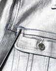 Dolce & Gabbana Silver Cotton Button Down Denim Biker Jacket