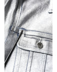 Dolce & Gabbana Silver Cotton Button Down Denim Biker Jacket