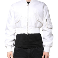 Dolce & Gabbana White Nylon Full Zip Cropped Bomber Jacket