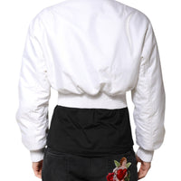 Dolce & Gabbana White Nylon Full Zip Cropped Bomber Jacket