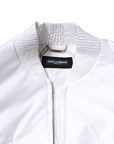 Dolce & Gabbana White Nylon Full Zip Cropped Bomber Jacket