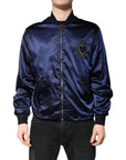 Dolce & Gabbana Blue Nylon DG Crown Full Zip Bomber Jacket