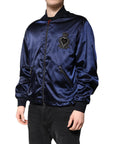 Dolce & Gabbana Blue Nylon DG Crown Full Zip Bomber Jacket