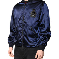 Dolce & Gabbana Blue Nylon DG Crown Full Zip Bomber Jacket