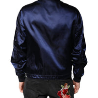 Dolce & Gabbana Blue Nylon DG Crown Full Zip Bomber Jacket
