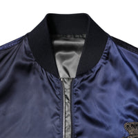 Dolce & Gabbana Blue Nylon DG Crown Full Zip Bomber Jacket