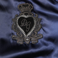 Dolce & Gabbana Blue Nylon DG Crown Full Zip Bomber Jacket