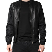 Dolce & Gabbana Black Lambskin Leather Biker Full Zip Jacket