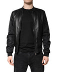 Dolce & Gabbana Black Lambskin Leather Biker Full Zip Jacket