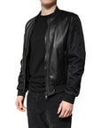 Dolce & Gabbana Black Lambskin Leather Biker Full Zip Jacket