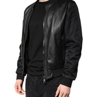 Dolce & Gabbana Black Lambskin Leather Biker Full Zip Jacket