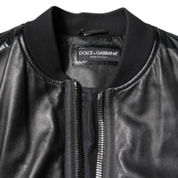 Dolce & Gabbana Black Lambskin Leather Biker Full Zip Jacket