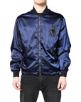 Dolce & Gabbana Blue Nylon DG Crown Full Zip Bomber Jacket