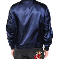 Dolce & Gabbana Blue Nylon DG Crown Full Zip Bomber Jacket