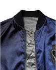 Dolce & Gabbana Blue Nylon DG Crown Full Zip Bomber Jacket