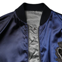 Dolce & Gabbana Blue Nylon DG Crown Full Zip Bomber Jacket