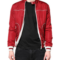 Dolce & Gabbana Red White Nylon Full Zip Men Bomber Jacket