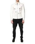 Dolce & Gabbana White Collared Full Zip Biker Coat Jacket