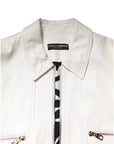 Dolce & Gabbana White Collared Full Zip Biker Coat Jacket