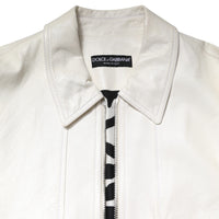 Dolce & Gabbana White Collared Full Zip Biker Coat Jacket