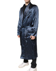 Dolce & Gabbana Blue Solid Silk Men Wrap Robe Coat Jacket