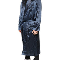 Dolce & Gabbana Blue Solid Silk Men Wrap Robe Coat Jacket