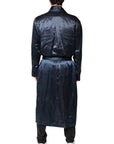 Dolce & Gabbana Blue Solid Silk Men Wrap Robe Coat Jacket