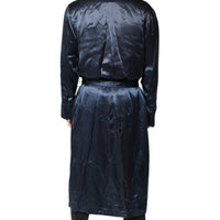 Dolce & Gabbana Blue Solid Silk Men Wrap Robe Coat Jacket