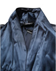 Dolce & Gabbana Blue Solid Silk Men Wrap Robe Coat Jacket